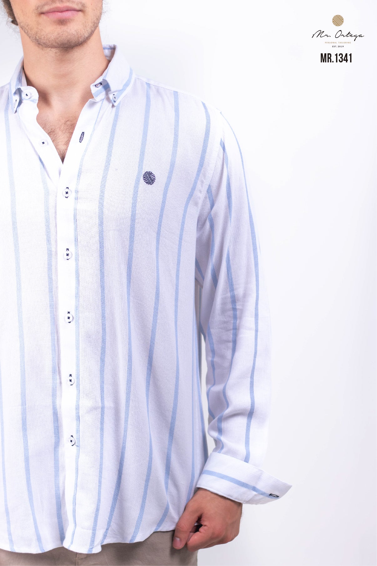 CAMISA RAYAS BLANCA / AZUL CIELO