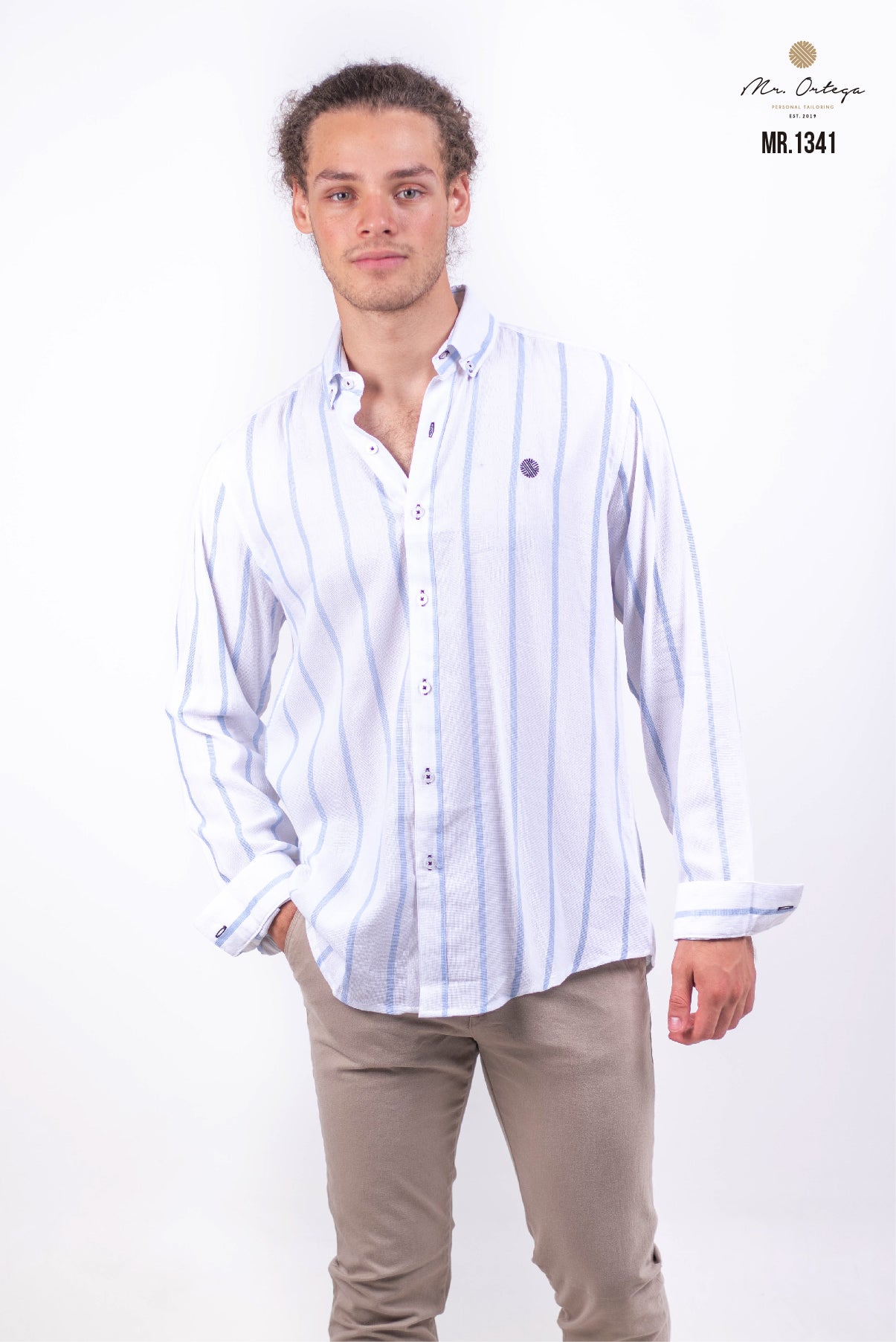 CAMISA RAYAS BLANCA / AZUL CIELO