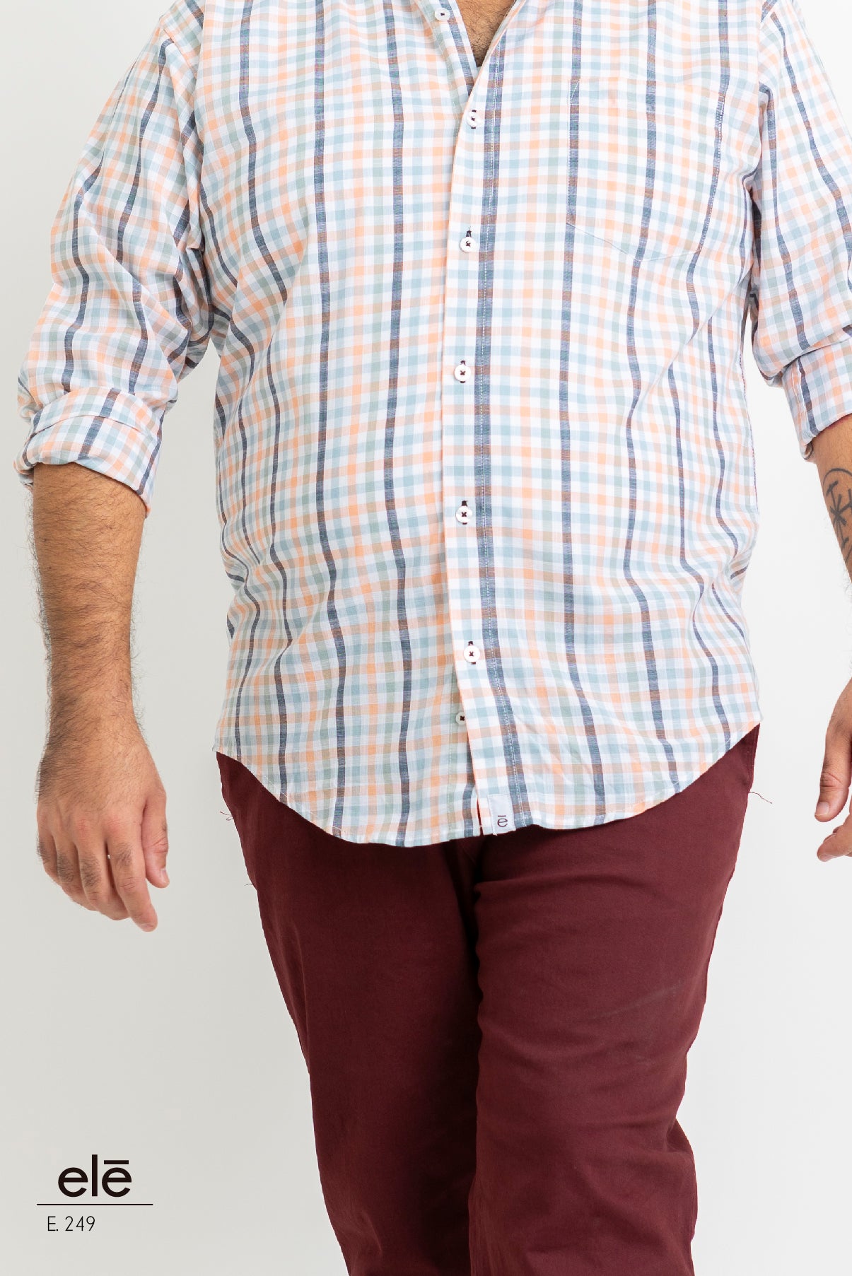 CAMISA CUADROS VERDE, BLANCO Y SALMON