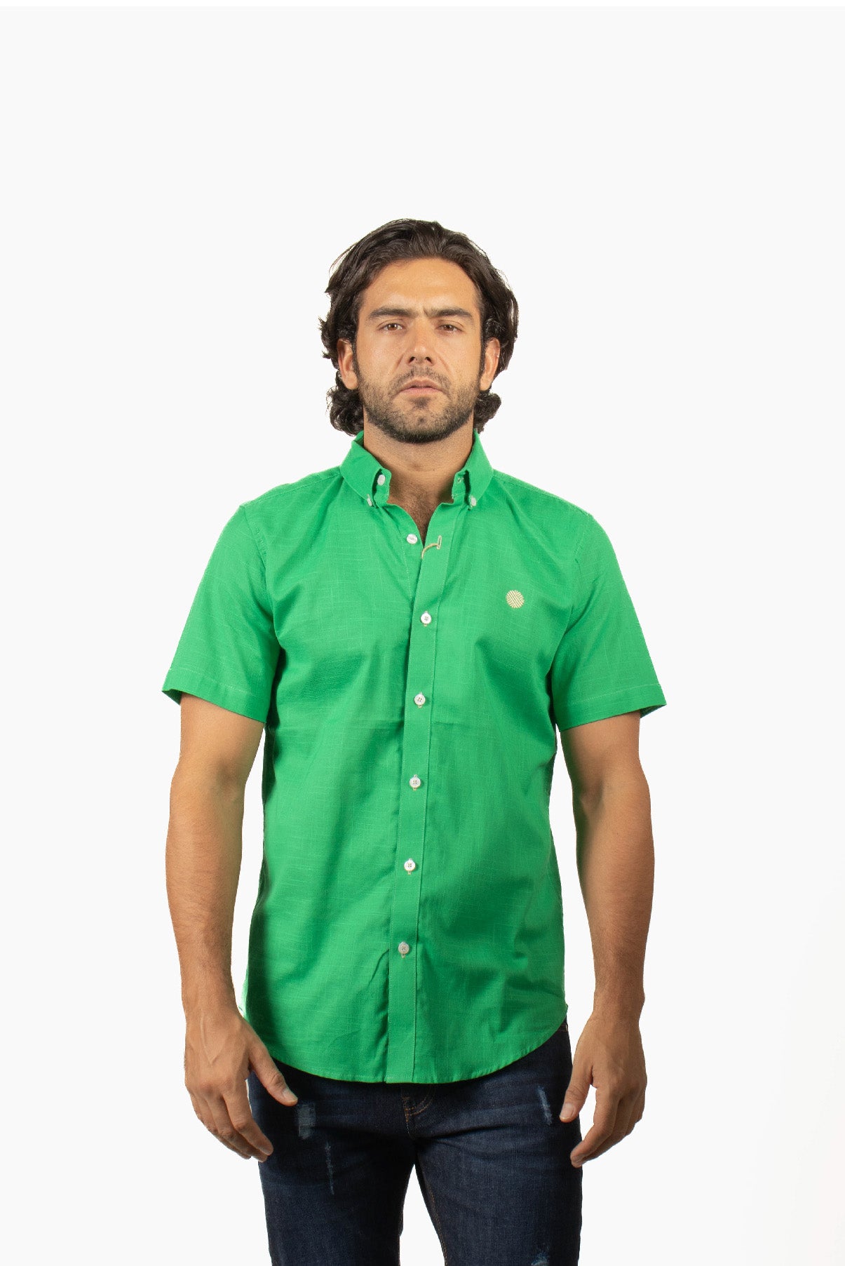 CAMISA VERDE LIMÓN LISA MANGA CORTA