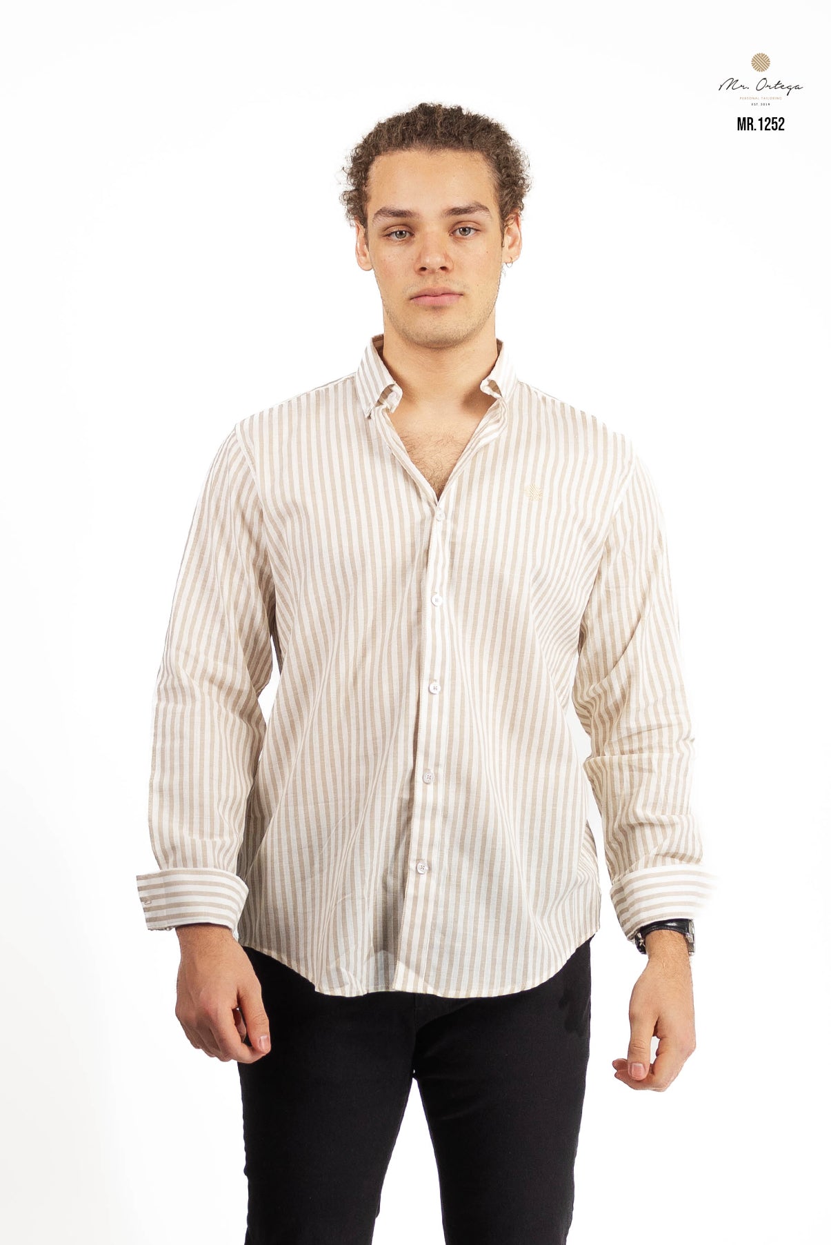 CAMISA RAYAS CAFÉ CLARO Y BEIGE
