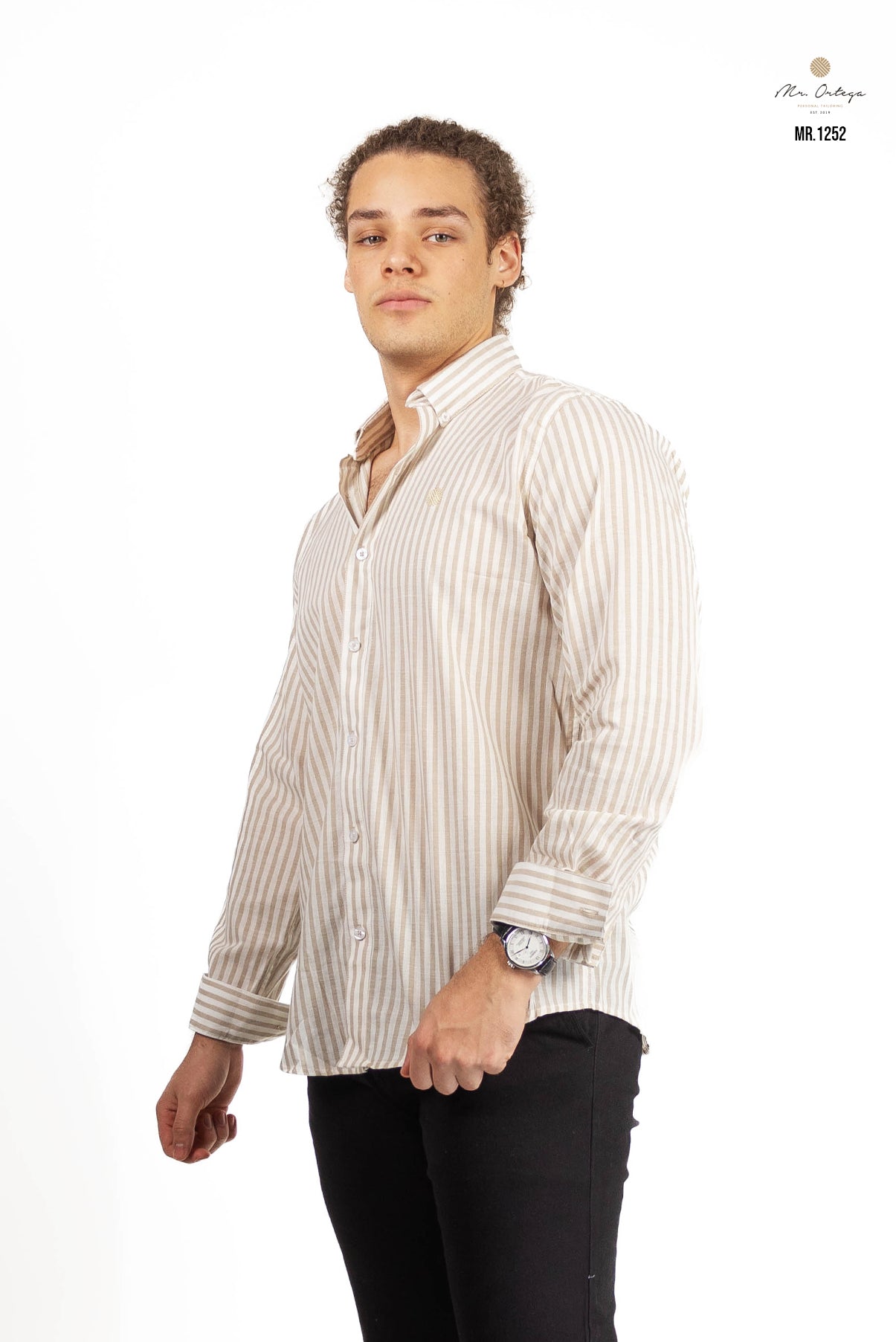 CAMISA RAYAS CAFÉ CLARO Y BEIGE