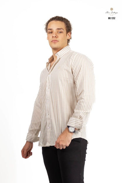 CAMISA RAYAS CAFÉ CLARO Y BEIGE