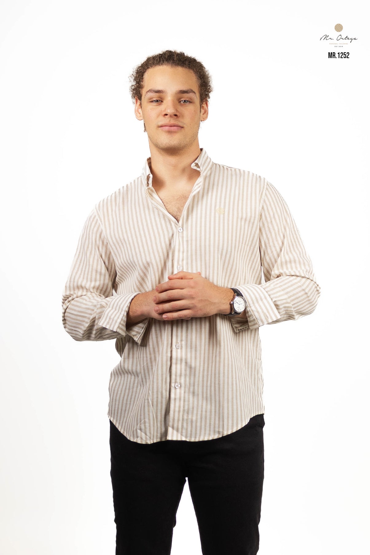CAMISA RAYAS CAFÉ CLARO Y BEIGE