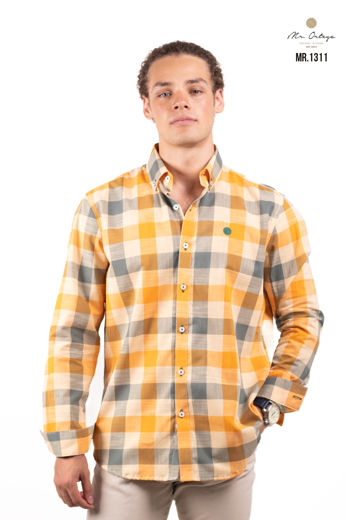 CAMISA CUADROS NARANJA / VERDE OSCURO Y NARANJA CLARO