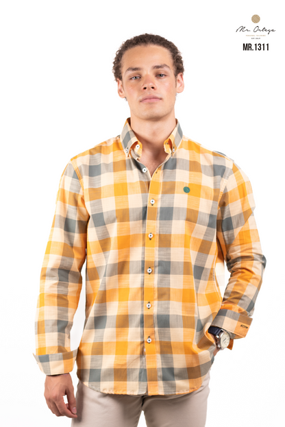 CAMISA CUADROS NARANJA / VERDE OSCURO Y NARANJA CLARO