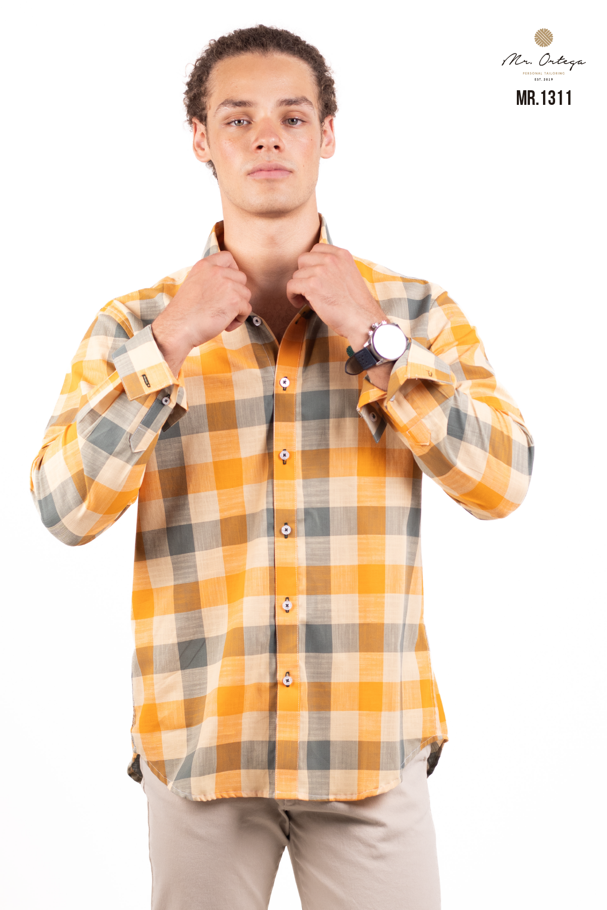CAMISA CUADROS NARANJA / VERDE OSCURO Y NARANJA CLARO