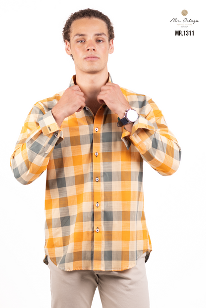 CAMISA CUADROS NARANJA / VERDE OSCURO Y NARANJA CLARO