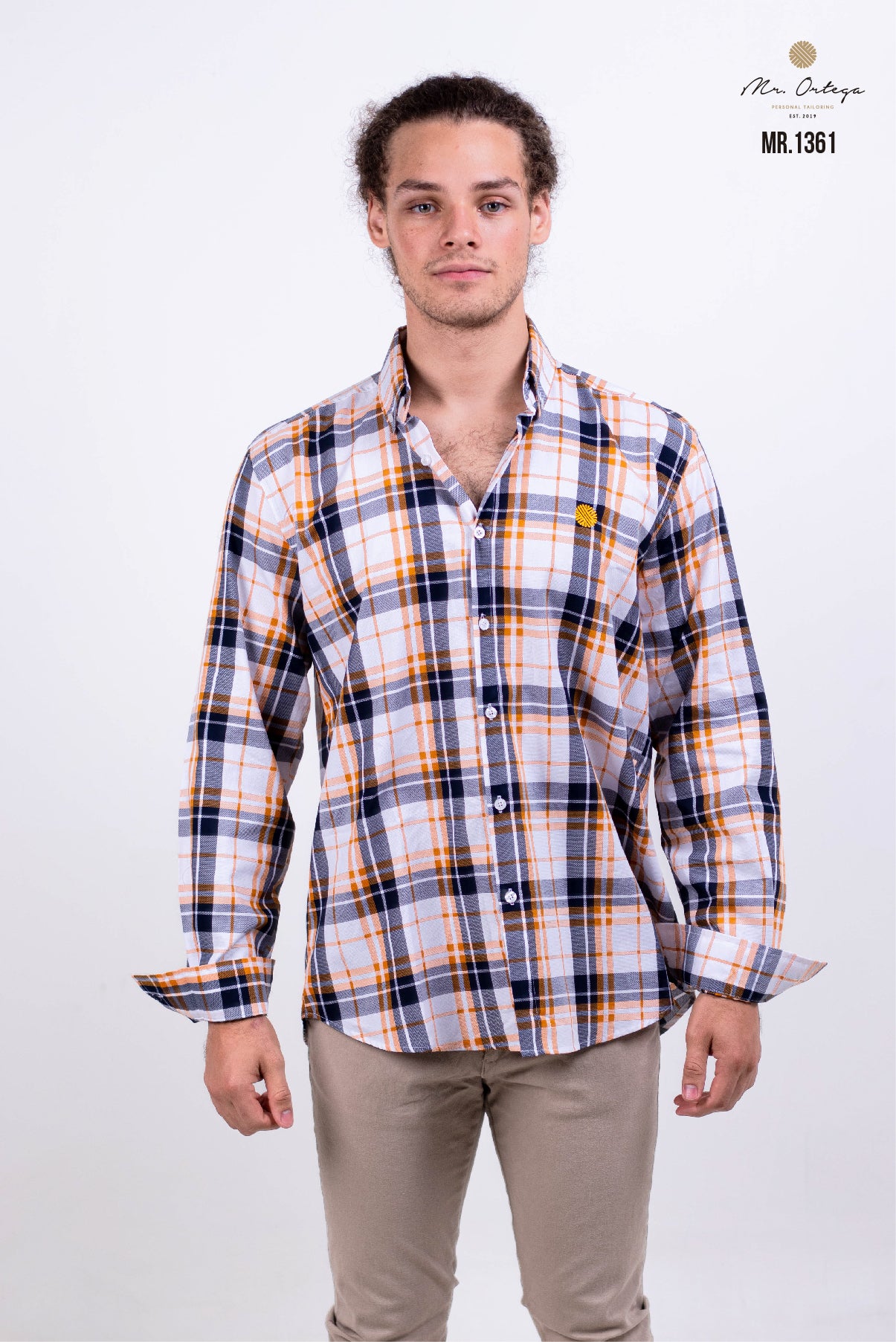 CAMISA CUADROS NARANJA / BLANCO /MARINO