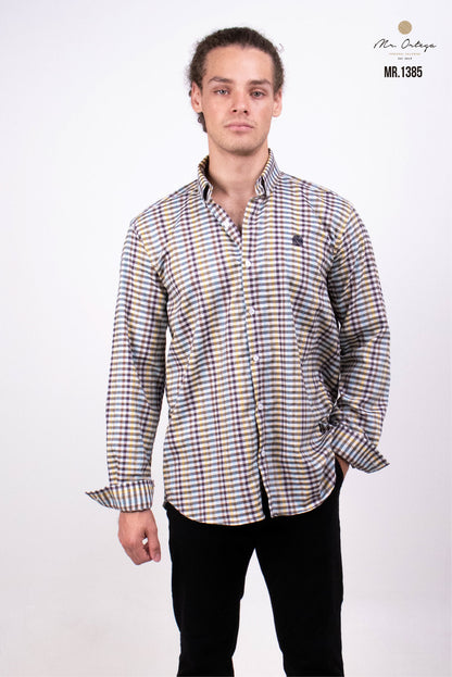 CAMISA CUADROS PEQUEÑOS CAFÉ / AMARILLO / AZUL