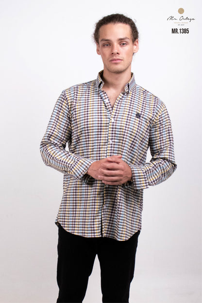 CAMISA CUADROS PEQUEÑOS CAFÉ / AMARILLO / AZUL