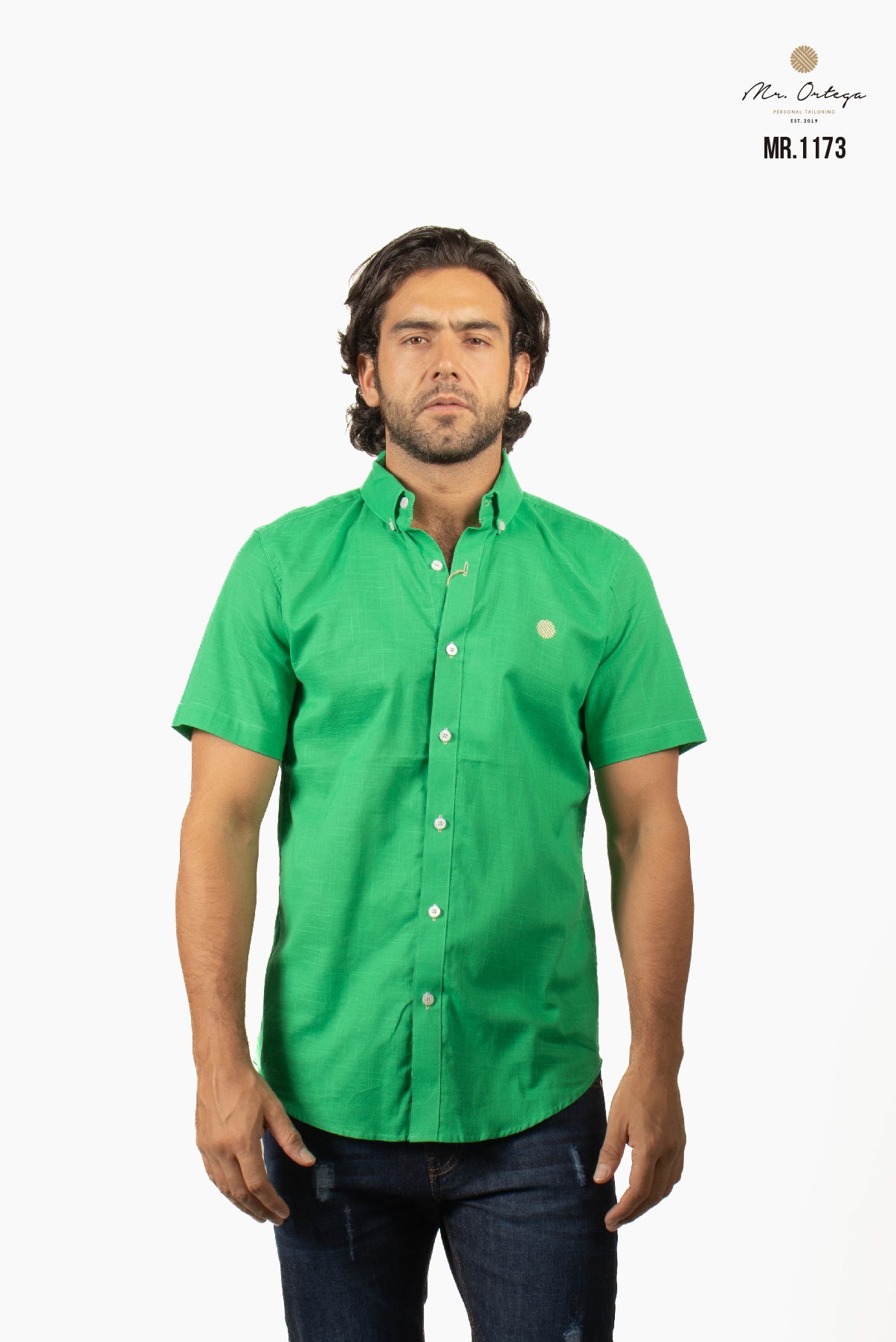 CAMISA VERDE LIMÓN LISA MANGA CORTA