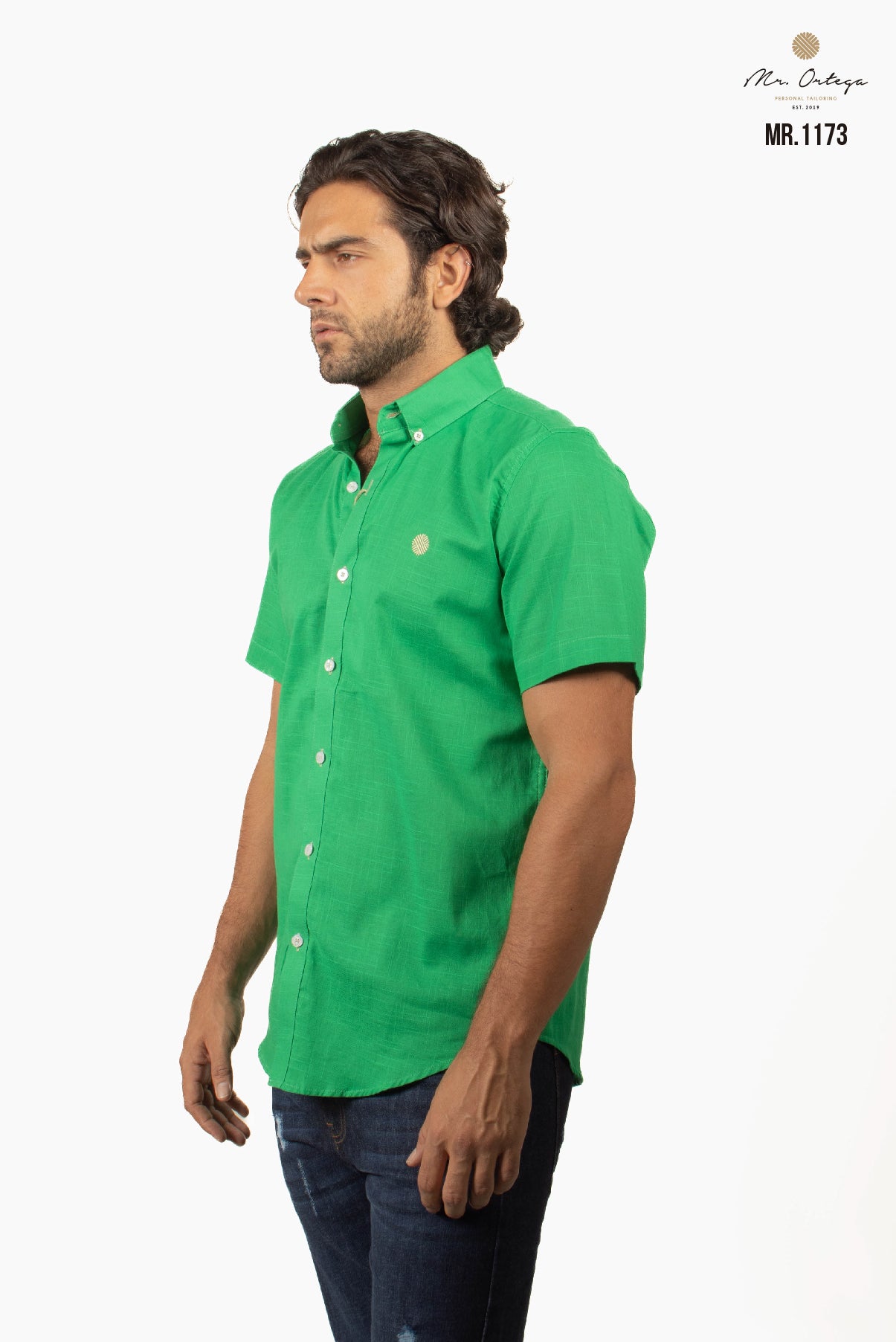CAMISA VERDE LIMÓN LISA MANGA CORTA