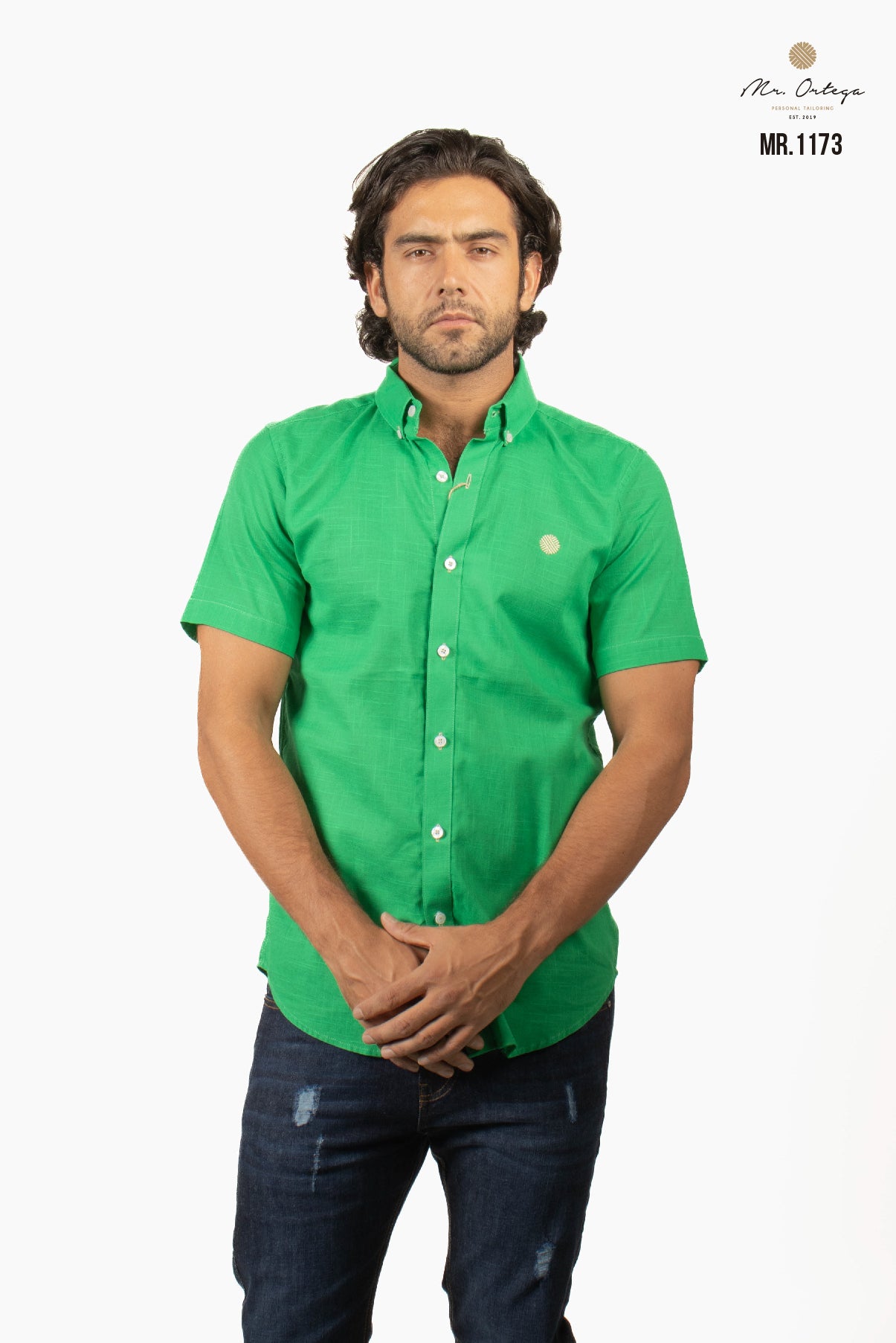 CAMISA VERDE LIMÓN LISA MANGA CORTA