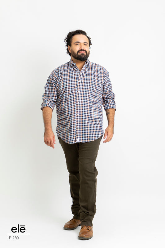 CAMISA CUADROS NEGRO, AZUL Y SALMON