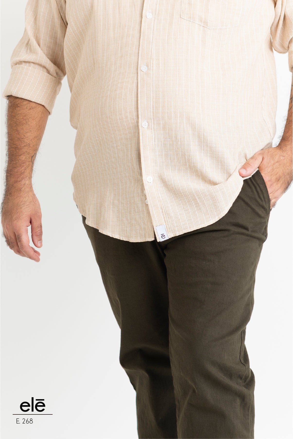 CAMISA BEIGE LINEAS BLANCO