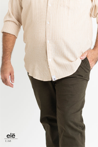 CAMISA BEIGE LINEAS BLANCO